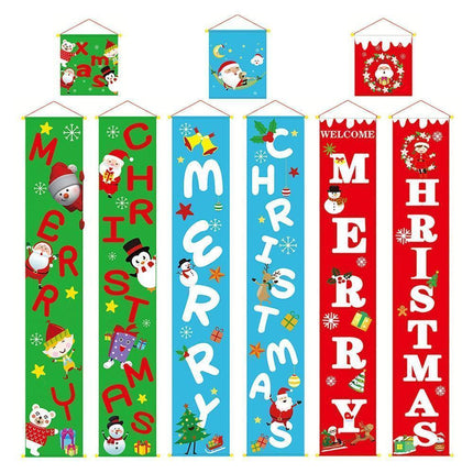 Merry Christmas Santa Elk Snowman Print Hanging Banner Sign Flag Xmas Door Decor-Red.