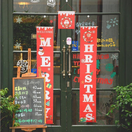 Merry Christmas Santa Elk Snowman Print Hanging Banner Sign Flag Xmas Door Decor-Red.