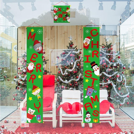 Merry Christmas Santa Elk Snowman Print Hanging Banner Sign Flag Xmas Door Decor-Red.
