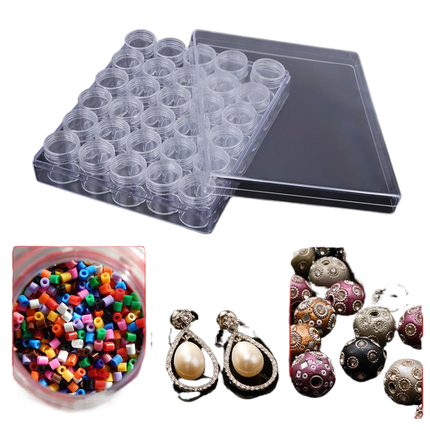 30 Jars Plastic Transparent Nail Art Rhinestone Storage Box Jewelry Organizer.