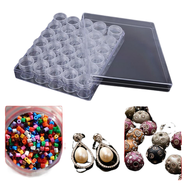 30 Jars Plastic Transparent Nail Art Rhinestone Storage Box Jewelry Organizer.