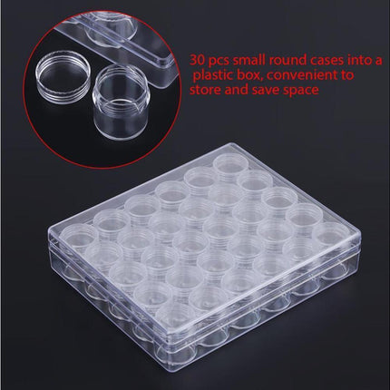30 Jars Plastic Transparent Nail Art Rhinestone Storage Box Jewelry Organizer.