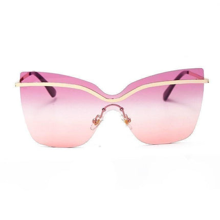 One Piece Cat Eye Sunglasses Fashion Brand Designer Oversize Gradient Eyeglasses Rimless Blue Pink Shades.