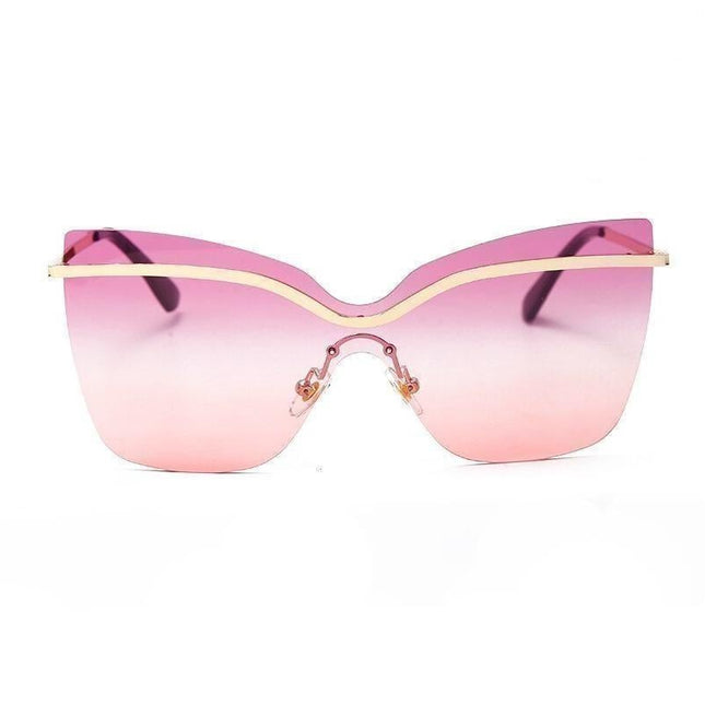 One Piece Cat Eye Sunglasses Fashion Brand Designer Oversize Gradient Eyeglasses Rimless Blue Pink Shades.