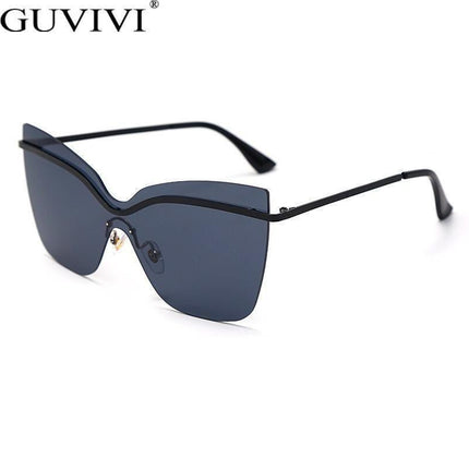 One Piece Cat Eye Sunglasses Fashion Brand Designer Oversize Gradient Eyeglasses Rimless Blue Pink Shades.