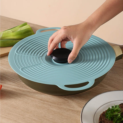 Pot Lid Reusable Heat-resistant Silicone Leak Proof Fresh-keeping Cover for Kitchen-Light Blue XL.