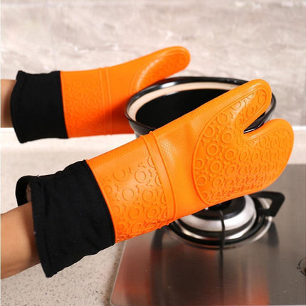 Kitchen Anti-sbabies Heat Resistant Silicone Glove Oven Pot Baking Cooking Mitt-Orange.