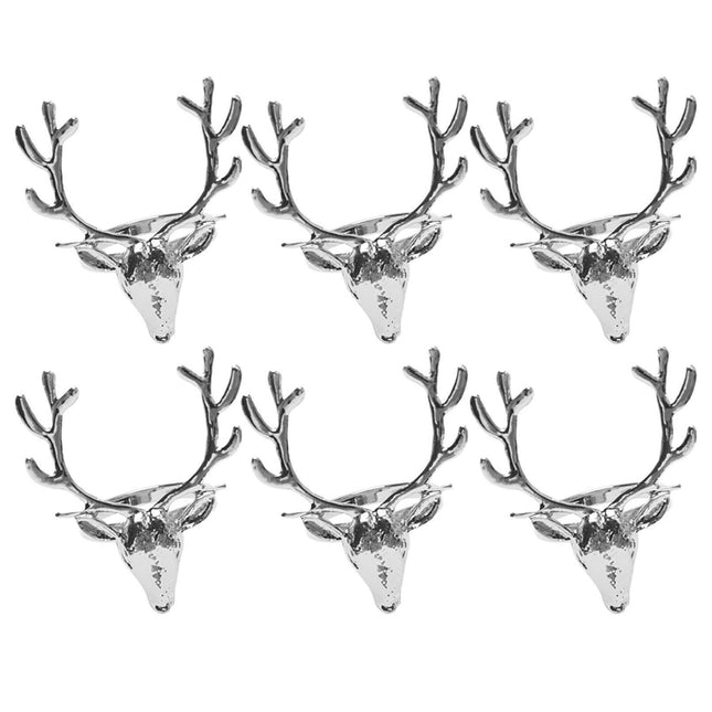6Pcs Napkin Holder Deer Design Metal Table Decoration - Silver.