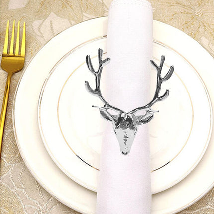 6Pcs Napkin Holder Deer Design Metal Table Decoration - Silver.