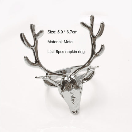 6Pcs Napkin Holder Deer Design Metal Table Decoration - Silver.