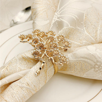 6Pcs Pine Tree Artificial Pearl Shape Napkin Ring Party Dinner Table Decoration-Silver.