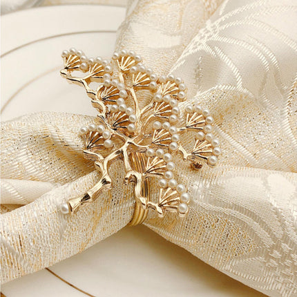 6Pcs Pine Tree Artificial Pearl Shape Napkin Ring Party Dinner Table Decoration-Silver.