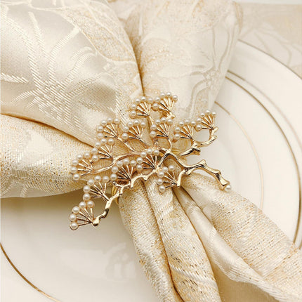 6Pcs Pine Tree Artificial Pearl Shape Napkin Ring Party Dinner Table Decoration-Silver.