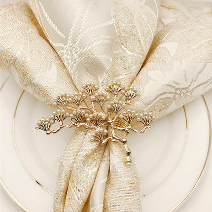 6Pcs Pine Tree Artificial Pearl Shape Napkin Ring Party Dinner Table Decoration-Silver.