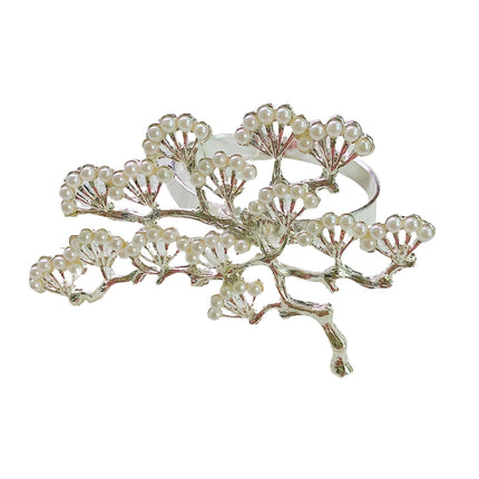 6Pcs Pine Tree Artificial Pearl Shape Napkin Ring Party Dinner Table Decoration-Silver.
