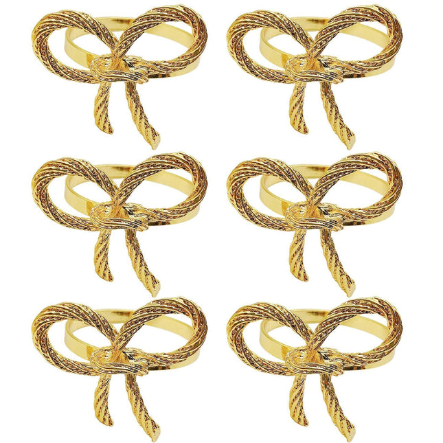 6Pcs Simple Bowknot Napkin Ring Buckle Holder Wedding Banquet Party Table Decor-Golden.