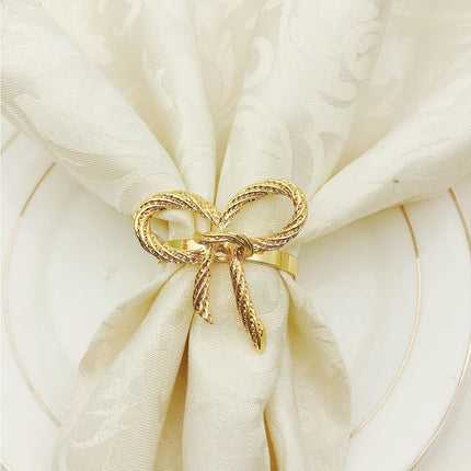 6Pcs Simple Bowknot Napkin Ring Buckle Holder Wedding Banquet Party Table Decor-Golden.