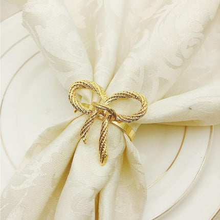 6Pcs Simple Bowknot Napkin Ring Buckle Holder Wedding Banquet Party Table Decor-Golden.