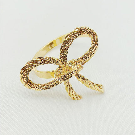 6Pcs Simple Bowknot Napkin Ring Buckle Holder Wedding Banquet Party Table Decor-Golden.