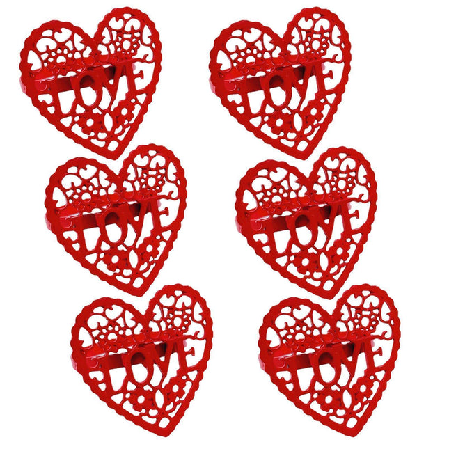 6Pcs Decorative Napkin Ring Effective Love Heart Shaped Metal Napkin Holder Desktop Decor-Red.