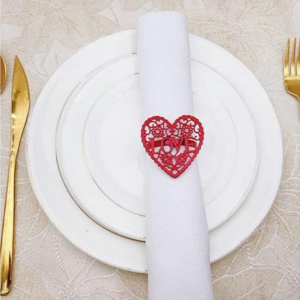 6Pcs Decorative Napkin Ring Effective Love Heart Shaped Metal Napkin Holder Desktop Decor-Red.