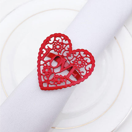 6Pcs Decorative Napkin Ring Effective Love Heart Shaped Metal Napkin Holder Desktop Decor-Red.