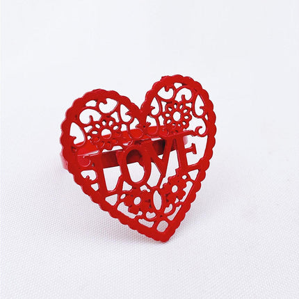 6Pcs Decorative Napkin Ring Effective Love Heart Shaped Metal Napkin Holder Desktop Decor-Red.