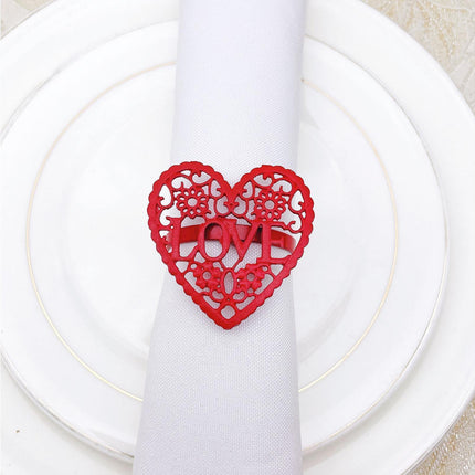 6Pcs Decorative Napkin Ring Effective Love Heart Shaped Metal Napkin Holder Desktop Decor-Red.