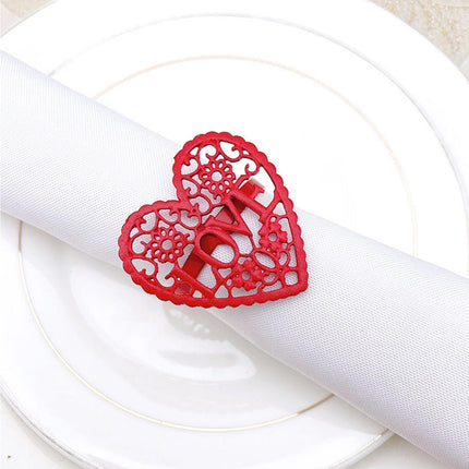 6Pcs Decorative Napkin Ring Effective Love Heart Shaped Metal Napkin Holder Desktop Decor-Red.