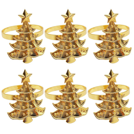 6Pcs Christmas Tree Wedding Home Xmas Party Table Decor Towel Buckle Napkin Ring-Golden.