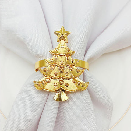 6Pcs Christmas Tree Wedding Home Xmas Party Table Decor Towel Buckle Napkin Ring-Golden.