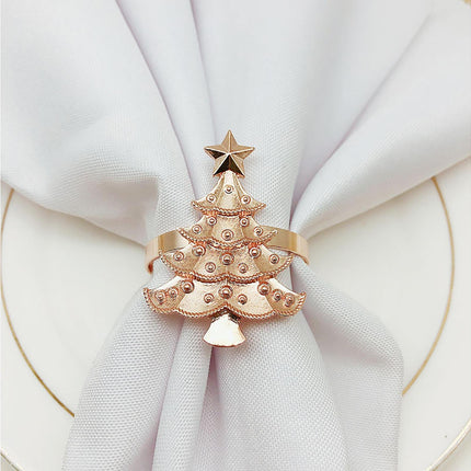 6Pcs Christmas Tree Wedding Home Xmas Party Table Decor Towel Buckle Napkin Ring-Golden.