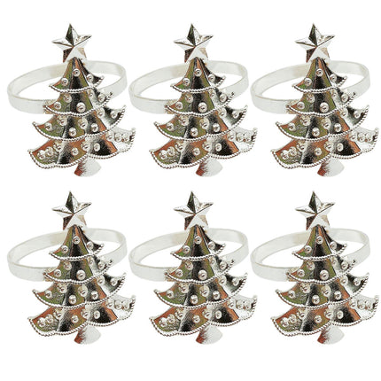 6Pcs Christmas Tree Wedding Home Xmas Party Table Decor Towel Buckle Napkin Ring-Silver.