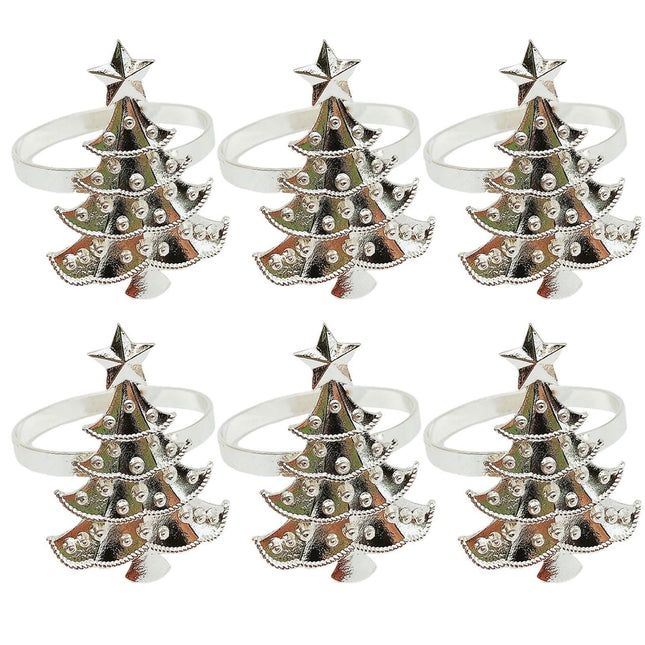 6Pcs Christmas Tree Wedding Home Xmas Party Table Decor Towel Buckle Napkin Ring-Silver.