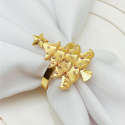 6Pcs Christmas Tree Wedding Home Xmas Party Table Decor Towel Buckle Napkin Ring-Silver.