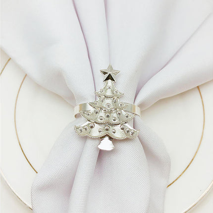 6Pcs Christmas Tree Wedding Home Xmas Party Table Decor Towel Buckle Napkin Ring-Silver.