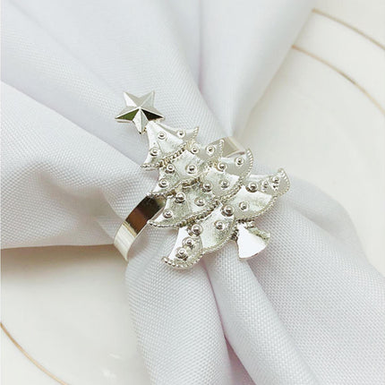 6Pcs Christmas Tree Wedding Home Xmas Party Table Decor Towel Buckle Napkin Ring-Silver.