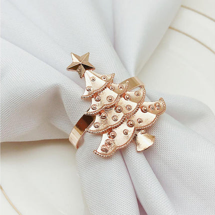 6Pcs Christmas Tree Wedding Home Xmas Party Table Decor Towel Buckle Napkin Ring-Silver.