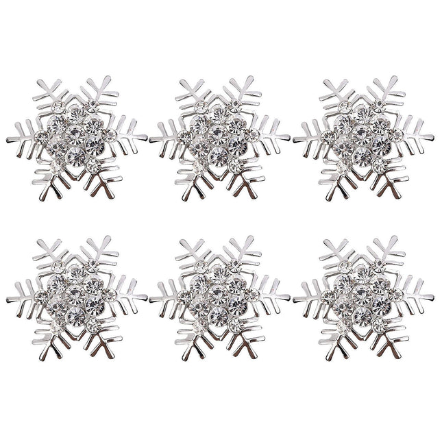 6Pcs Napkin Rings Snowflake Shape Multi-purpose Alloy Snowflake Napkin Rings Set for Gift-Silver.