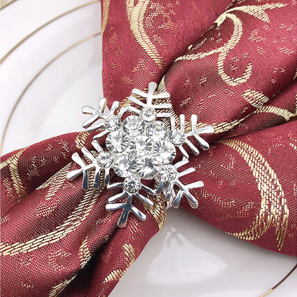 6Pcs Napkin Rings Snowflake Shape Multi-purpose Alloy Snowflake Napkin Rings Set for Gift-Silver.