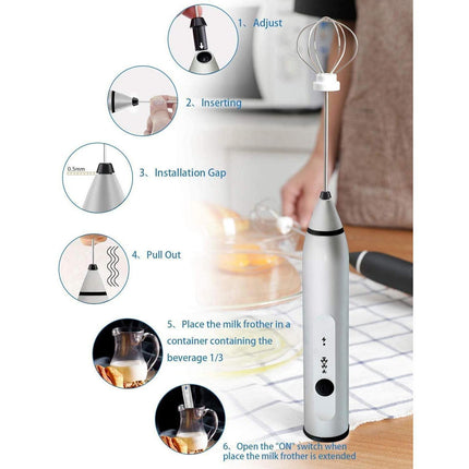 Milk Frother - Handheld Rechargeable - Stainless Whisks.