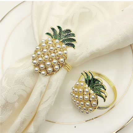 6Pcs Napkin Rings Pineapple Shape Faux Pearl Beaded Restaurant Hotel Table Decor-Silver.