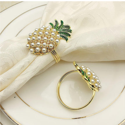 6Pcs Napkin Rings Pineapple Shape Faux Pearl Beaded Restaurant Hotel Table Decor-Silver.