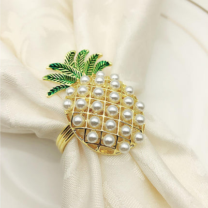6Pcs Napkin Rings Pineapple Shape Faux Pearl Beaded Restaurant Hotel Table Decor-Silver.
