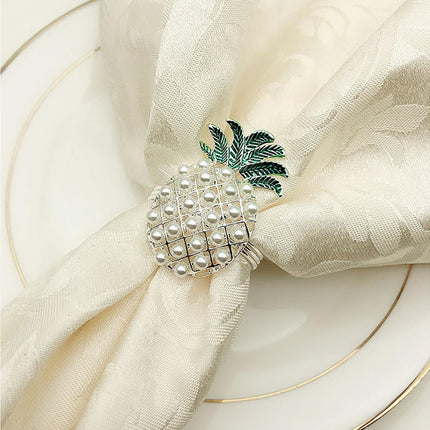 6Pcs Napkin Rings Pineapple Shape Faux Pearl Beaded Restaurant Hotel Table Decor-Silver.