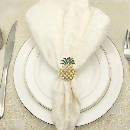 6Pcs Napkin Rings Pineapple Shape Faux Pearl Beaded Restaurant Hotel Table Decor-Silver.