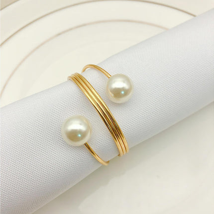 6Pcs Artificial Pearl Spring Shape Towel Napkin Ring Hotel Party Banquet Decor-Silver.