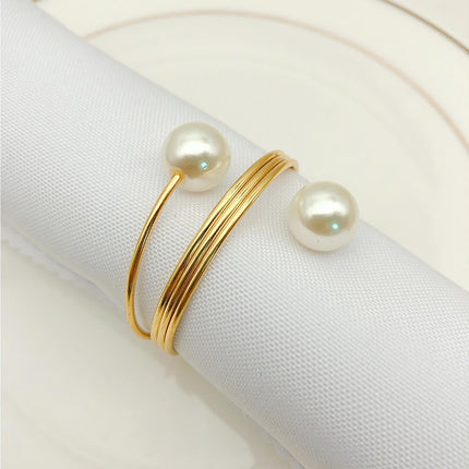 6Pcs Artificial Pearl Spring Shape Towel Napkin Ring Hotel Party Banquet Decor-Silver.