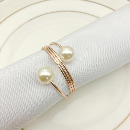 6Pcs Artificial Pearl Spring Shape Towel Napkin Ring Hotel Party Banquet Decor-Silver.