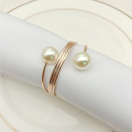 6Pcs Artificial Pearl Spring Shape Towel Napkin Ring Hotel Party Banquet Decor-Silver.